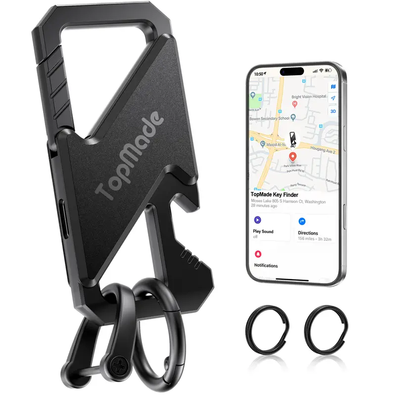 Keychain Tracker, Men's Key Chain Works with Find My(iOS Only), Heavy Duty Keychain Carabiner Bottle Opener, Car Key Chains with Finder, Anti-lost Keyrings Tracker, Rechargeable