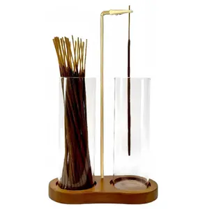 Incense Holder 2 in 1 Upside Down  with Ash Catcher & Storage – Hanging Stick Burner for Meditation, Yoga & Home Decor (Dark Brown)