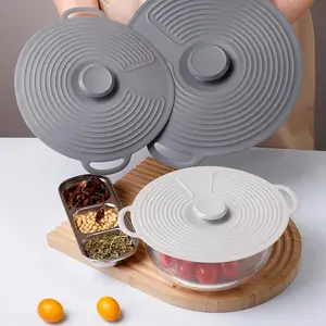 3pcs Silicone Lid Set, Heat-Resistant Microwave Cover, Reusable Silicone Suction Cup Lids for Bowls, Cups, Plates, and Frying Pans, with Double Handles to Prevent Spills, Suitable for Stovetops and Kitchen Accessories