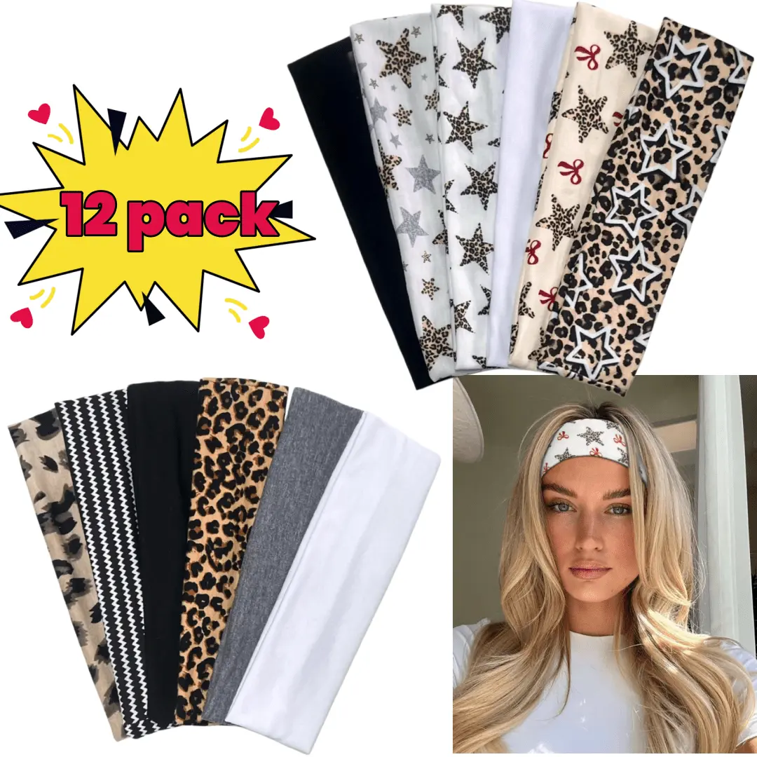Women's 12-Pack Cute Casual Star Print Headbands - Zig Zag, Leopard, Bowknot Designs, Soft Elastic Bands for Daily Wear, Zig Zag Headband, Cute Headbands