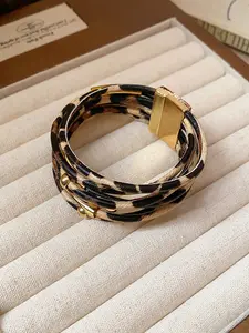 Bohemian Style Leopard Print PU Leather Bracelet, Magnetic Buckle Design, Stackable Women's Fashion Jewelry, Casual Accessory, Pretty Bracelet