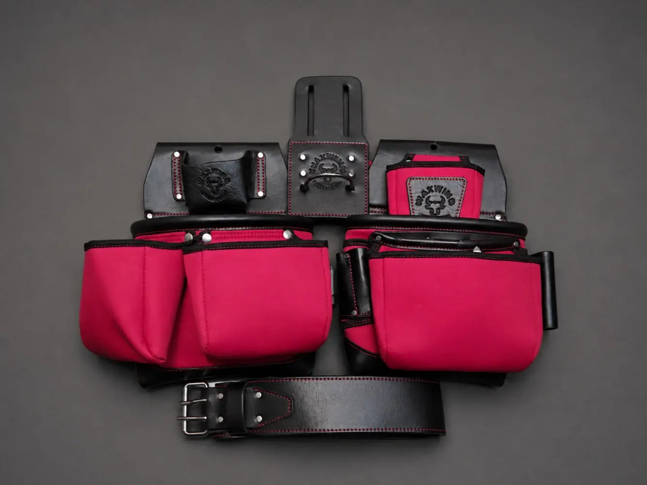 WAXWING High Quality 100% Buffalo Leather Red Nylon/Black leather Tool Belt - WTB7027