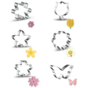 6Pcs Flower Cookie Cutter Set, 3 Inches Flower Shaped Cookie Cutter-Daisy, Tulip, 3 Shaped of Flowers, Butterfly, Stainless Steel Cookie Cutters, Baking Tool for Homemaking Cookie - Home Improvement.