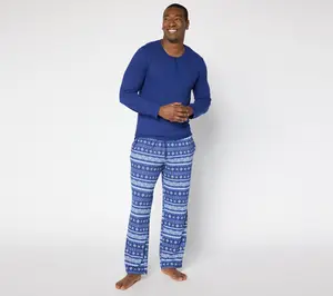 MUK LUKS Men's Henley Printed Pajama Set