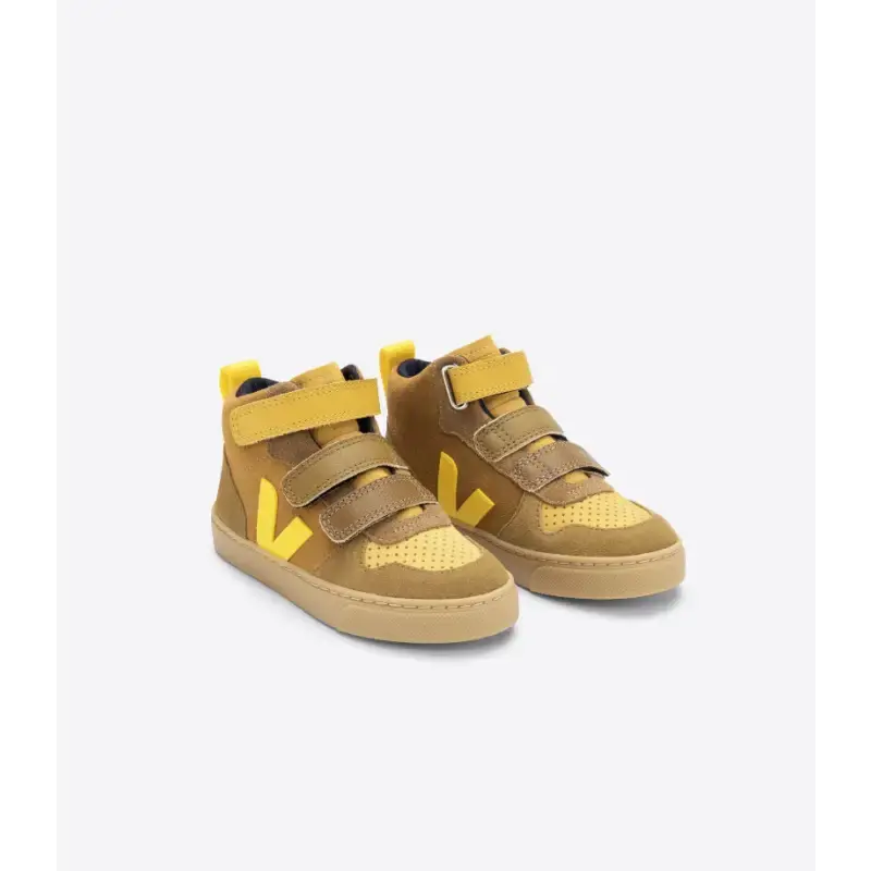 Veja Brown Yellow Suede High Top Velcro Sneaker
