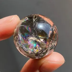 Smoky Quartz Rainbow Mini Sphere 18-22mm Diameter Unique Mineral Orb for Grounding Protection Clarity Transmutation Calm Resolve