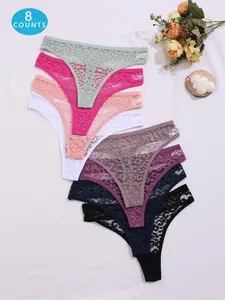 Women's Multi-Color Low Waist Sexy Lace Thongs, 8 Pack, Soft Panties, Comfortable Fashion Underwear, Stylish and Comfortable Lingerie, Fashion Comfy Underwear