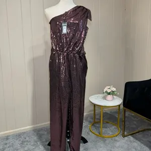 One Shoulder Sleeveless Sequin Jumpsuit in Dark Red for Women - US Size 6