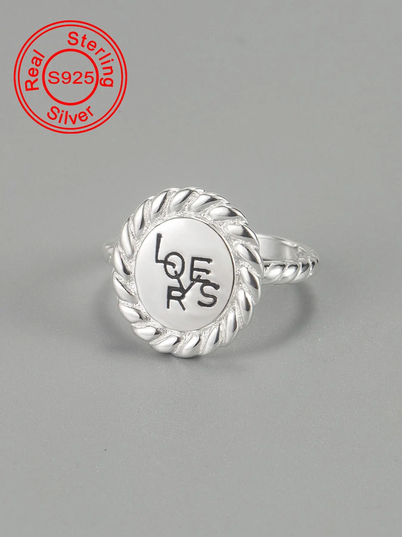 925 Sterling Silver Letter Decor Cuff Ring, Adjustable Open Ring, Fashion Jewelry Accessories for Women & Girls, Trendy All-match & Exquisite Jewelry for Gift