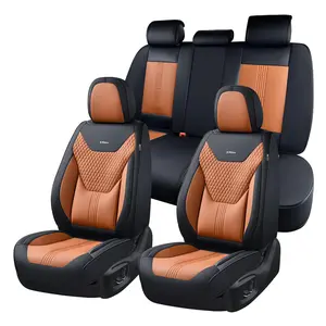 Coverado Full Set Leather Car Seat Covers with Lumbar Support Cushion | Waterproof Universal Fit Front & Back Seat Protectors for Most Cars Sedans SUVs. Breathable Automotive Interior Accessories. stylish upgrade