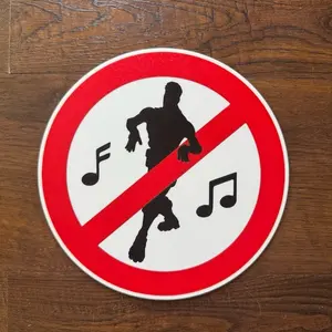 No Dancing Fortnite Sign Red Circle Gamer Decor with Dance Silhouette and Music Notes for Gaming Enthusiasts