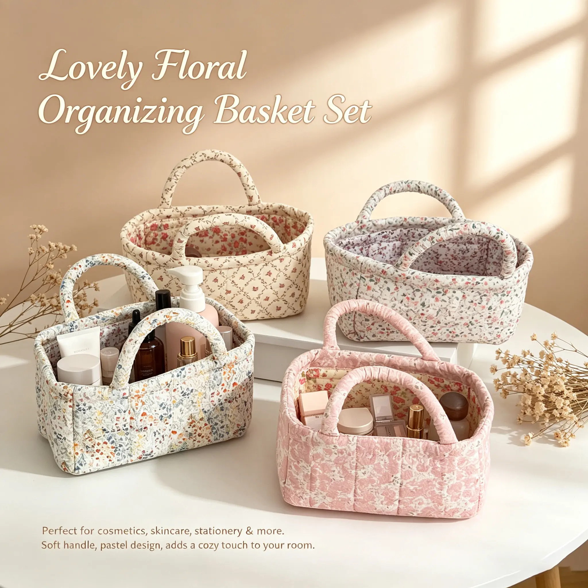 Rural-style floral patchwork storage bag — versatile handheld storage basket/storage bag, Korean style, Instagram-inspired design