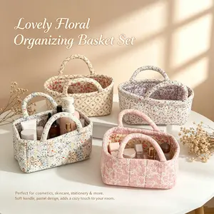 Rural-style floral patchwork storage bag — versatile handheld storage basket/storage bag, Korean style, Instagram-inspired design