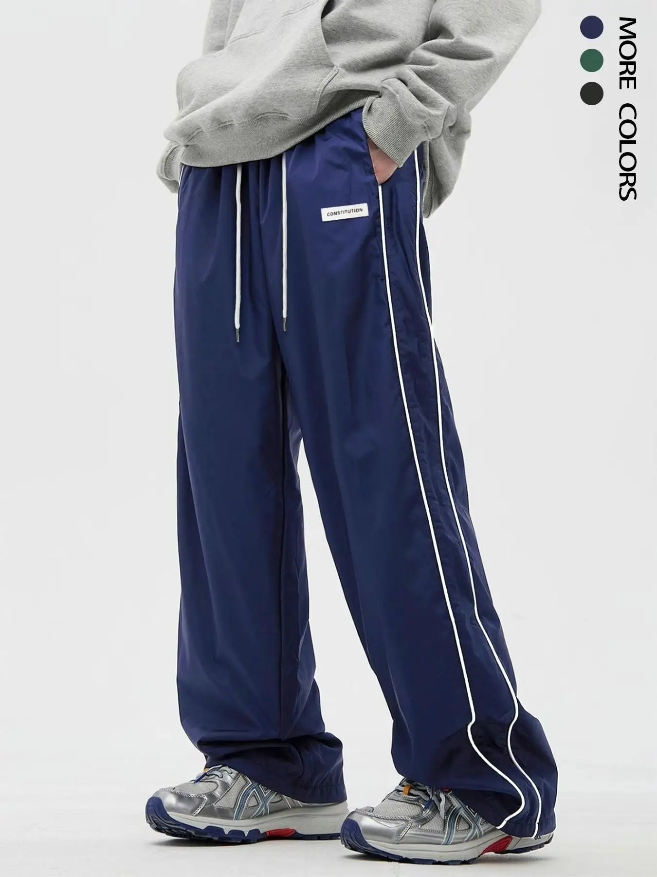 Men's Letter Patched Side Stripe Drawstring Waist Pants, Casual Loose Elastic Waist Straight Leg Trousers for Daily Wear, Mens Bottoms for All Seasons