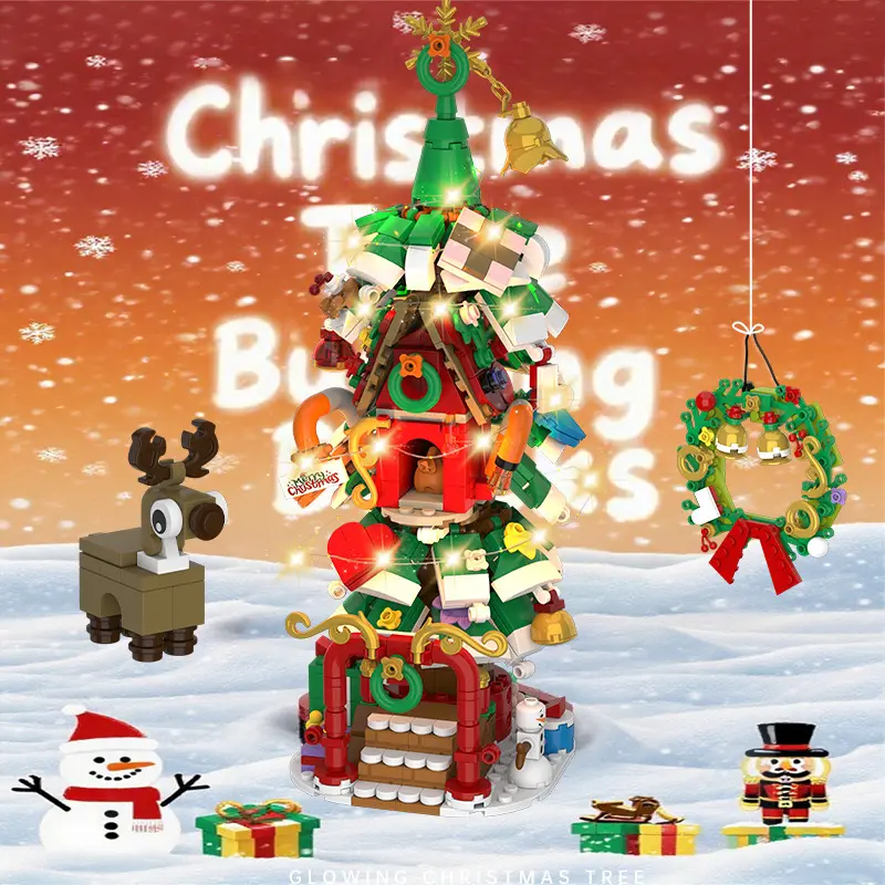 Advent Calendar Christmas Tree House Building Set with Wreath and Reindeer,Christmas Tree Building Blocks Kit with LED Light,24 Days Christmas Countdown Toys Building Set for Teen Boys Girls Gifts