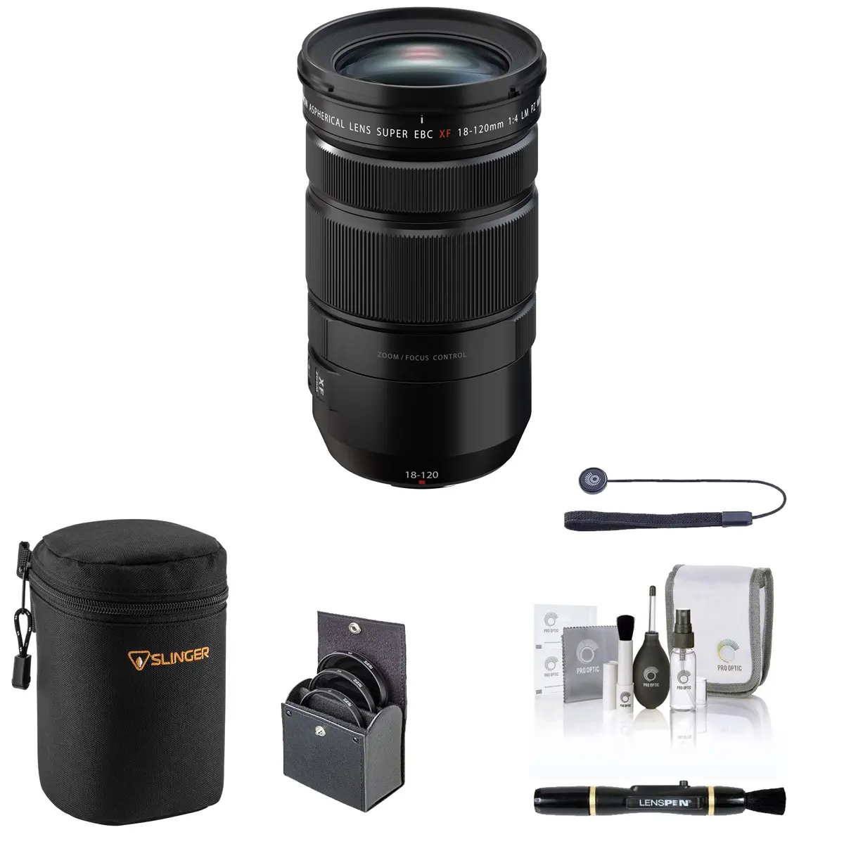 Fujifilm XF 18-120mm f/4 LM PZ WR Lens, Black with 72mm Filter Kit, Soft Lens Case, Lens Cleaner, Cleaning Kit, Universal Lens Cap Tether