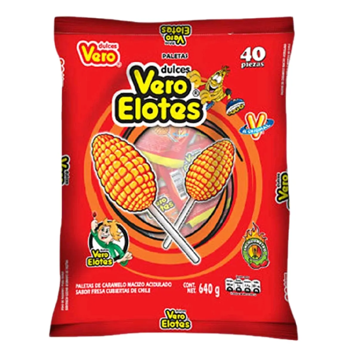 Vero Elotes Paleta - Spicy Hard Candy Lollipop / 24 Pieces Bag /