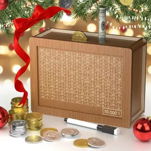 Money Saving Box 10,000,Cash Vault Wooden Savings Box 10000，Savings Challenge Box，Wooden Money Box for Cash 10,000 with Counting Target,Caja De Ahorros 10000,Saving Box for Adults Kids