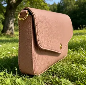Blush Pink Envelope Crossbody Bag, Minimalist Gold-Tone Snap Clutch, Soft Leather Shoulder Purse for Women, Everyday & Date Night Style