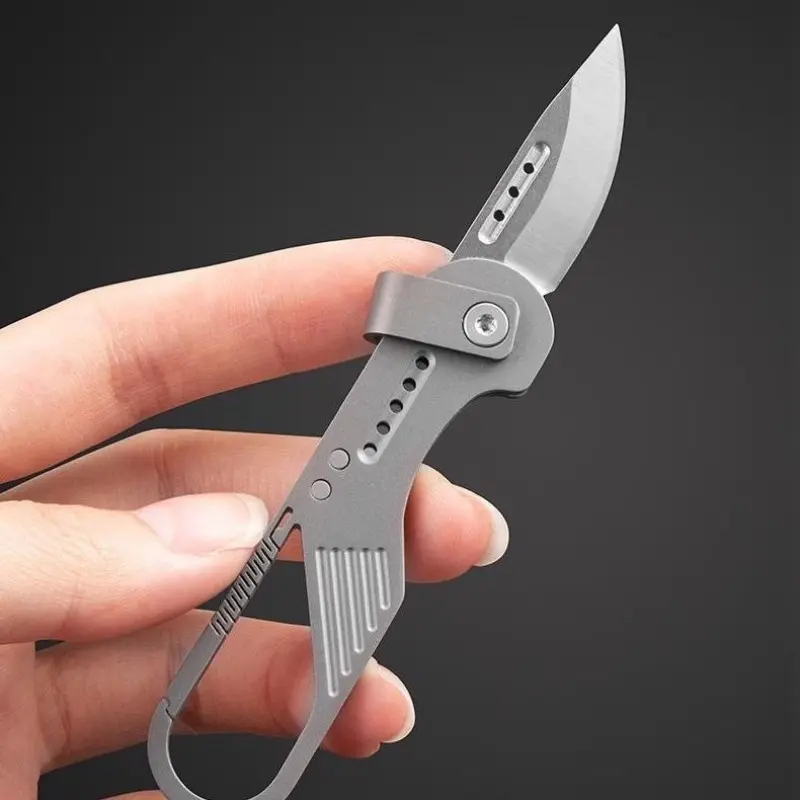 Titanium Alloy Mini Folding Knife, Keychain Pocket Knife, High Hardness, Outdoor Tool, Camping Survival Tool, Fixed Blade Surface, Backpack Hanging Tool, Outdoor Camping Knives