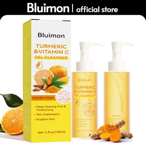 Bluimon Turmeric & Vitamin C Gel Cleanser for Glowing Skin - Natural Anti Aging Exfoliating Facial Wash for All Skin Types - Deep Cleansing & Firming Pores - 4 fl oz