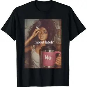 Women's Short-Sleeve Casual Streetwear Top, Mood Lately Funny Distressed Doll Face Meme T-Shirt, Gifts for Women