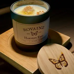 Scented Candle Wax 10oz - Harvest Fall - Long-Lasting Fragrance with Lemon, Cedar-wood & Sandalwood candles home decor gift aroma candle Autumn Butterfly