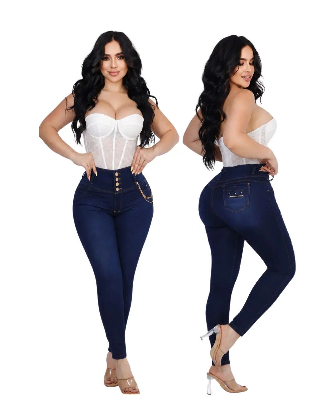 Liana Women's Colombian Butt-Lifting Skinny Jeans, High-Waist Pants with a 4-Button Closure and Casual Slim Fit