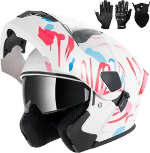 Spark Women & Men Modular Motorcycle Helmet, DOT Approved Flip Up Full Face Helmet with Dual Visor, Gloves & Mask for Moto, ATV, UTV, Snowmobile, ADV & Street Bike