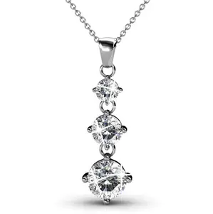Delilah 18k White Gold Plated Drop Pendant Necklace with Simulated Diamond Crystals