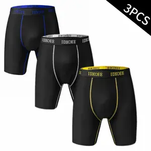 Men's 3pcs Knit Polyester Skinny Fit Shapewear Underwear - Breathable, Stretchy, Quick-Drying, Elastic Waistband, Long Boxer Briefs - Soft, Lightweight, Moisture-Wicking for Activewear, Sportswear, Athletic Workout,summervibes