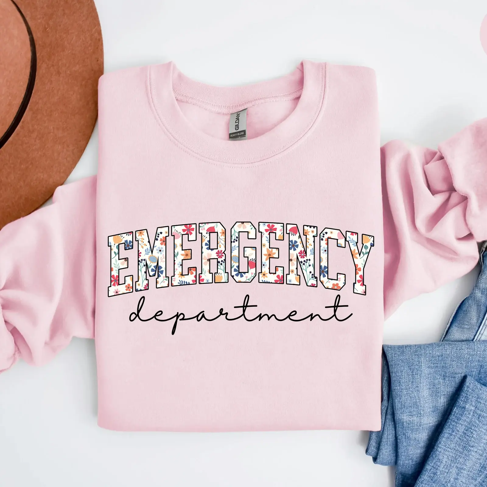 Floral print emergency department sweatshirt, emergency room nurse sweatshirt, emergency room shirt, emergency room nurse crewneck, emergency room nurse gift, emergency room sweater