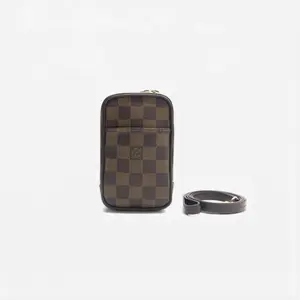 Pre-owned Louis Vuitton Coated canvas with leather trim Shoulder Bags Authentic Damier Ebene Brown Geronimos Shoulder Bag Coated Canvas with Leather Trim, Good Condition, S012260225149