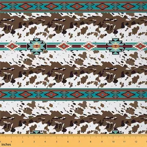 Green Southwestern Upholstery Fabric,1 Yard,Cow Print Fabric by The Yard,Geometric Tribal Native American Waterproof Fabric,Exotic Stripe Line Fabric