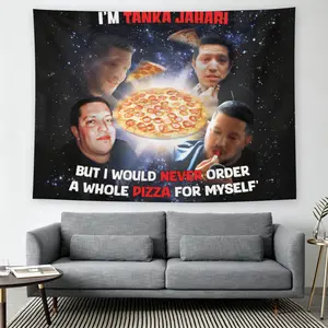 "I'm Tanka Jahari" Pizza Meme Wall Flag, Funny Quote Print, Mid-century Modern Black Flash Manga Style, For Adult Fans, Humor Decor, Living Room Bedroom Tapestry