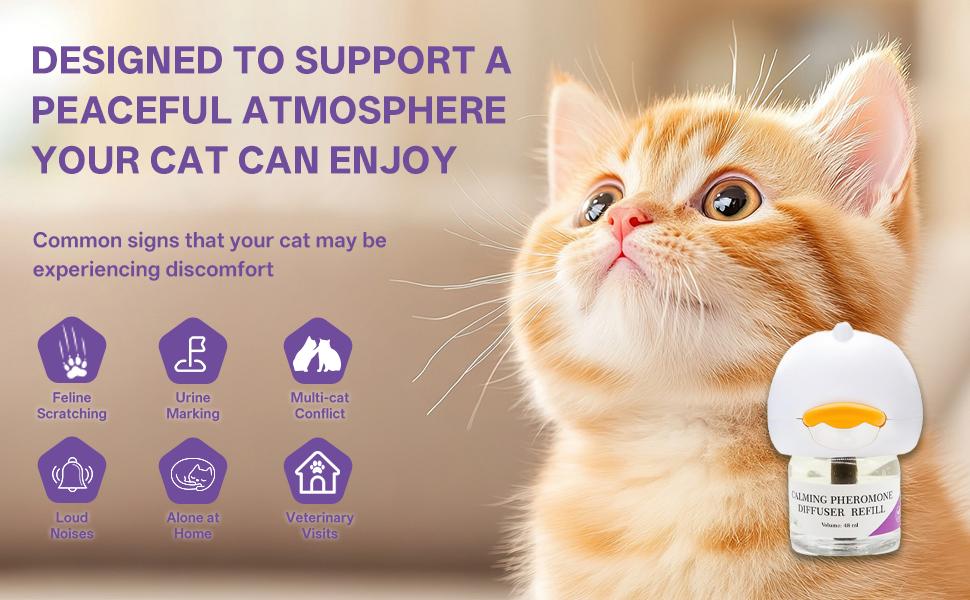 30 Day Cat Calming Plug In Pheromone Diffuser Starter Kit, 48ml*2 - Helps Reduce Common Signs of Stress in Cats & Kittens, Enhanced Calming
