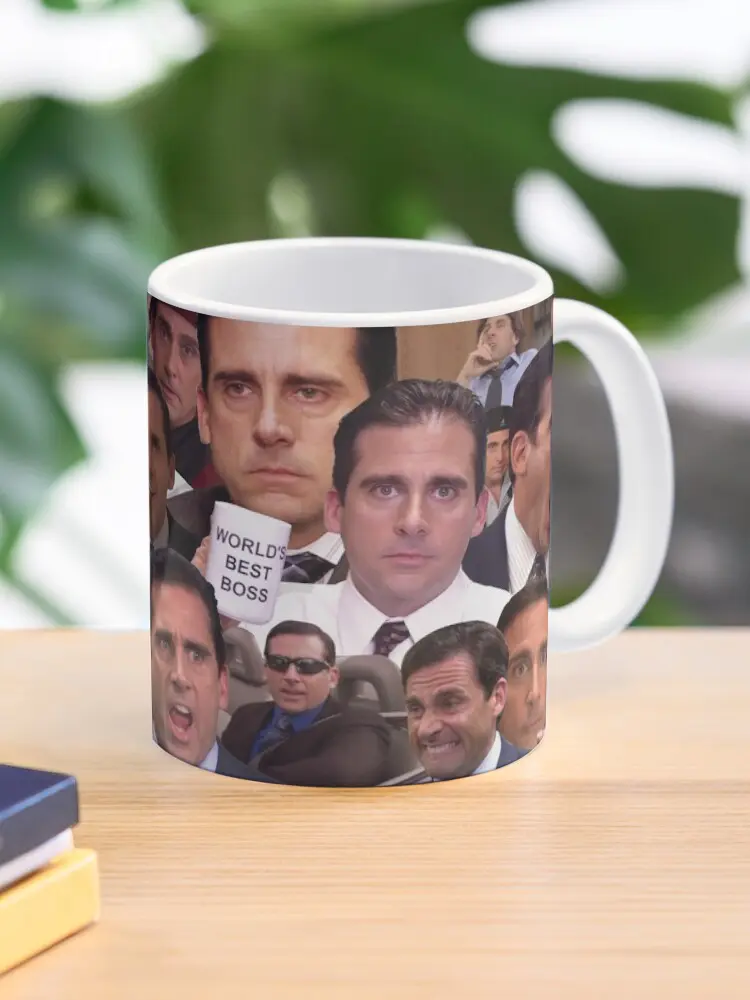 Michael Scott Collage Coffee Mug, Funny The Office Ceramic Cup, Cool TV Show Graphic Drinkware, Unique TV Fan Merch Gift Idea