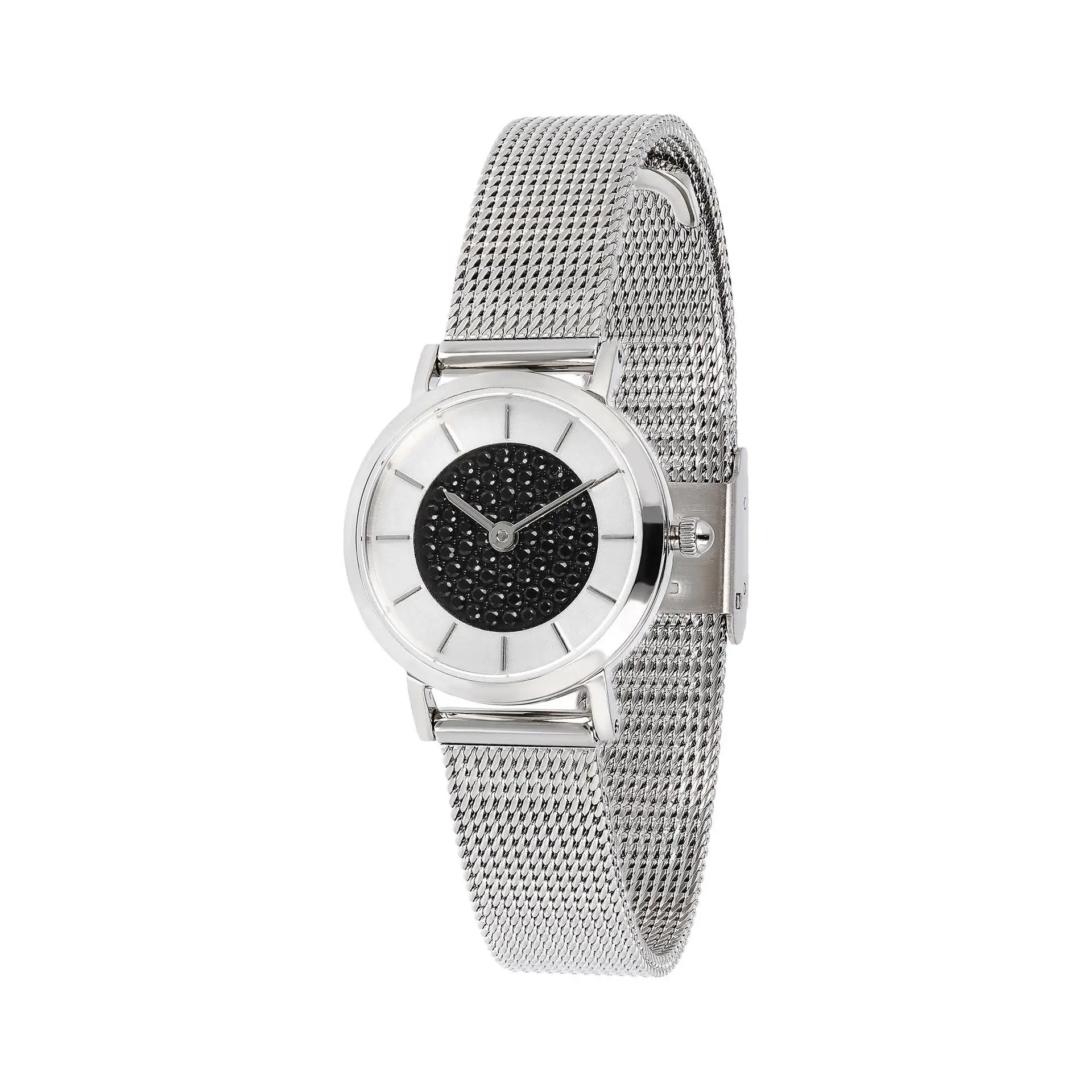 Steel by Design Black Spinel Adjustable Mesh St rap Watch