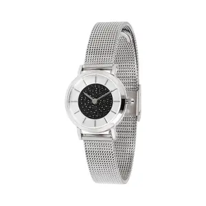 Steel by Design Black Spinel Adjustable Mesh St rap Watch