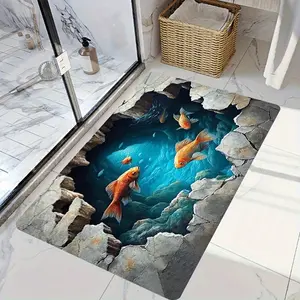 A piece of 3D visual koi pond floor mat goldfish pond water floor mat entry entrance fun hole shape soft and comfortable suitable for entrance mat outdoor mat kitchen mat bathroom mat bedroom mat indoor door mat non-slip carpet Bathroom Decorative Mat