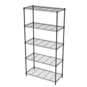 5-Tier Wire Shelving Unit, Black Metal Storage Rack, Adjustable Heavy Duty Shelf Organizer for Kitchen, Garage, Pantry, Laundry Room