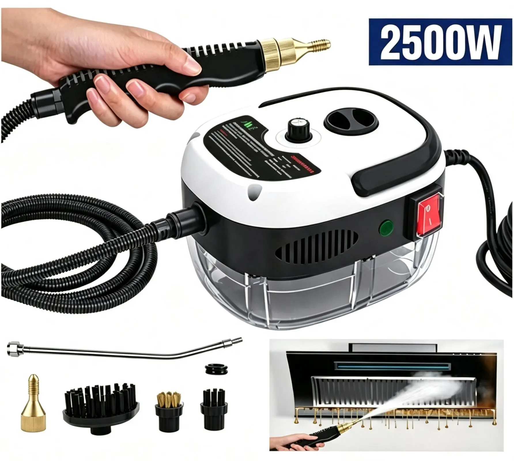 Portable Handheld Steam Cleaner 2500W, Instant Vaporization Hot Steam System, 30+ Mins Continuous Steam, Lightweight 1.6kg Design for Indoor Multi-Surface Cleaning Household Steam Cleaner High Power Cleaner