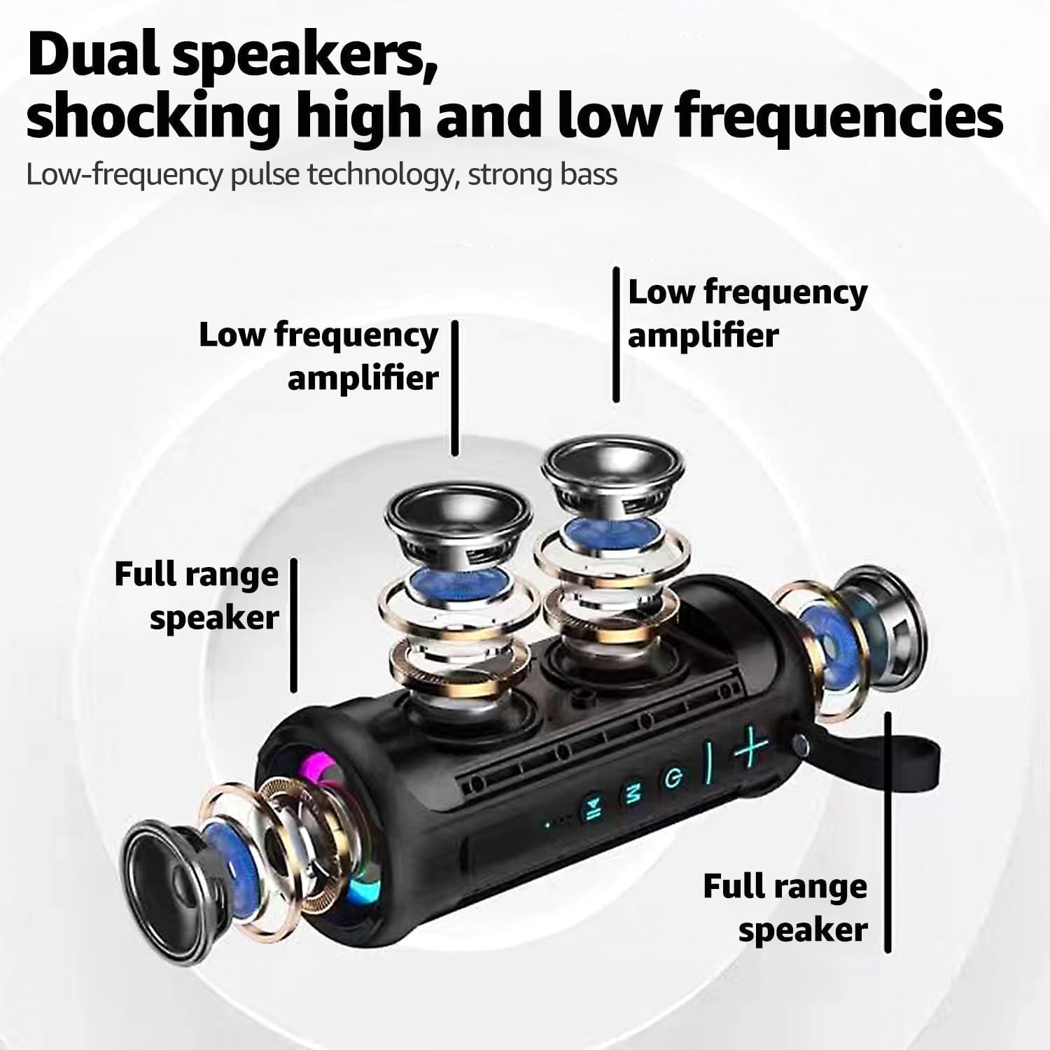ZZA Portable Wireless Speaker - 24W Powerful 360° Sound Loud Bass, 1600mAh Battery, IPX6 Ultra-Portable Waterproof Shockproof, TWS Stereo Bluetooth Loudspeaker System for Outdoor Beach, Wireless Speakers, Loud Bass Speakers