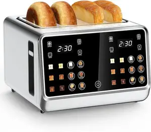 Dear Morning Digital Smart Toaster 4 Slice with Touchscreen Dual Control Panel Single Slot Timer Reheat Defrost for Bagels Bread Waffles Stainless Steel Kitchen Essentials