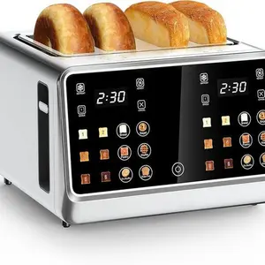Dear Morning 4-Slice Digital Smart Stainless Steel Toaster - Touchscreen Dual Control Panel, Single Slot Timer, Reheat/Defrost Functions for Bagels, Bread, Durable Kitchen Essential Household Appliances,home essentials