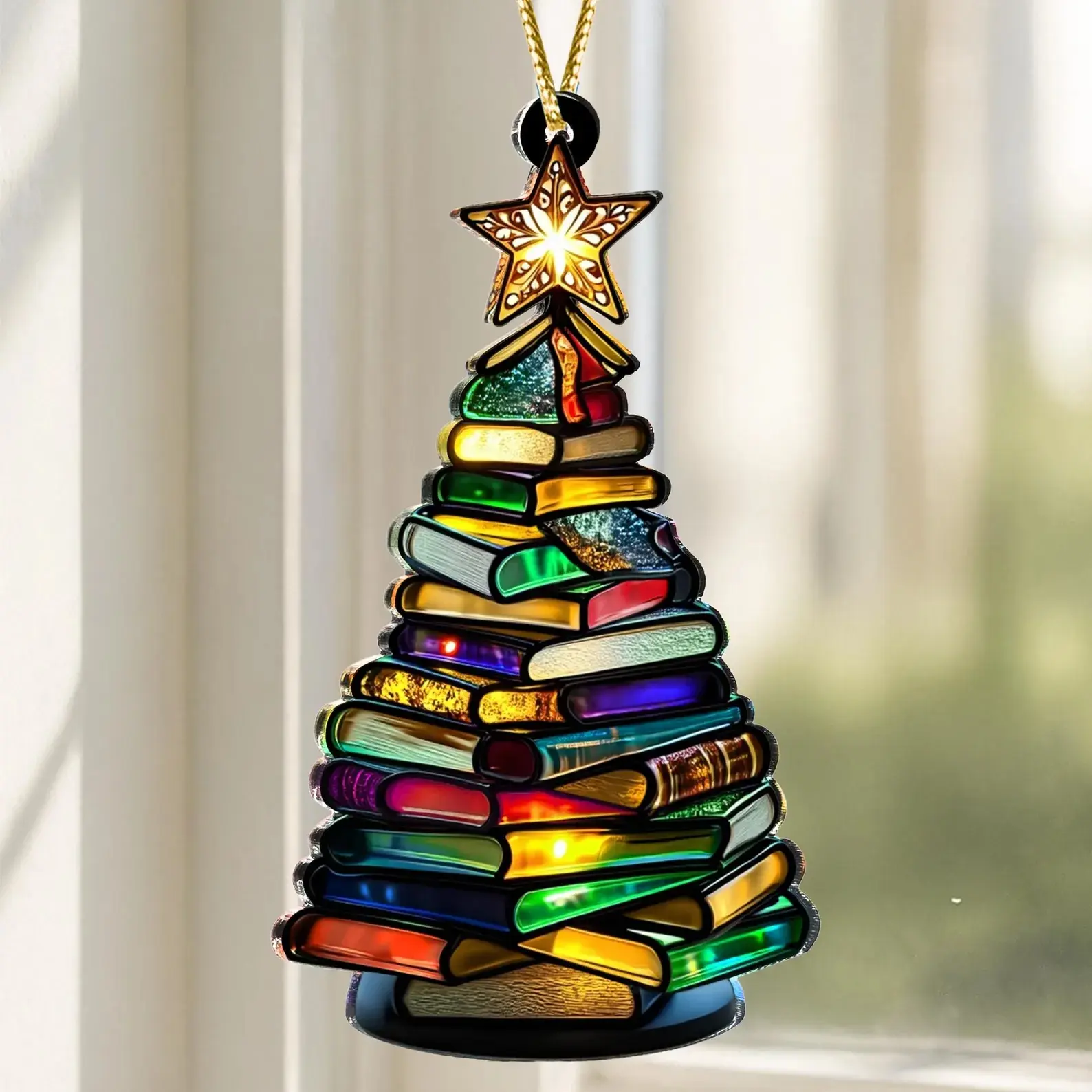 Unique Acrylic Christmas Tree Light Diffuser, Colorful Glass Style Decoration, Rainbow Book, Holiday & Home Decor, Acrylic Ornament, Gift Ornaments