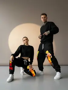 Unisex Go Ku Graphic Baggy Pants, Men's Loose Fit Anime Pattern Pants, Drawstring Waist Casual Long Trousers, Mid Waist Letter Print, All Seasons Fashion