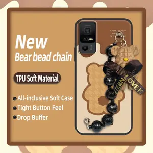 protective case Dirt-resistant Phone Case For TCL 40XE 5G/40X 5G/40NxtPaper 5G Simplicity Waterproof Black pearl pendant Skin-friendly feel silicone Cartoon Bear bracelet cute
