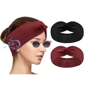 P-HPS021   2-Pack Headband Headphones with Thin HD Speakers, Bluetooth Headband for Women, Stylish Knotted Design, Wireless Bluetooth Headphones for Workout, Daily Life, Yoga, Travel, Meditation - Red&Black