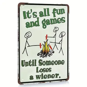 Multicolor Retro Metal Tin Sign - Humorous Campfire Backyard Decor with Its All Fun And Games Until Someone Loses A Wiener Quote - 8x12 Inch Iron Wall Art for Indoor or Outdoor Use